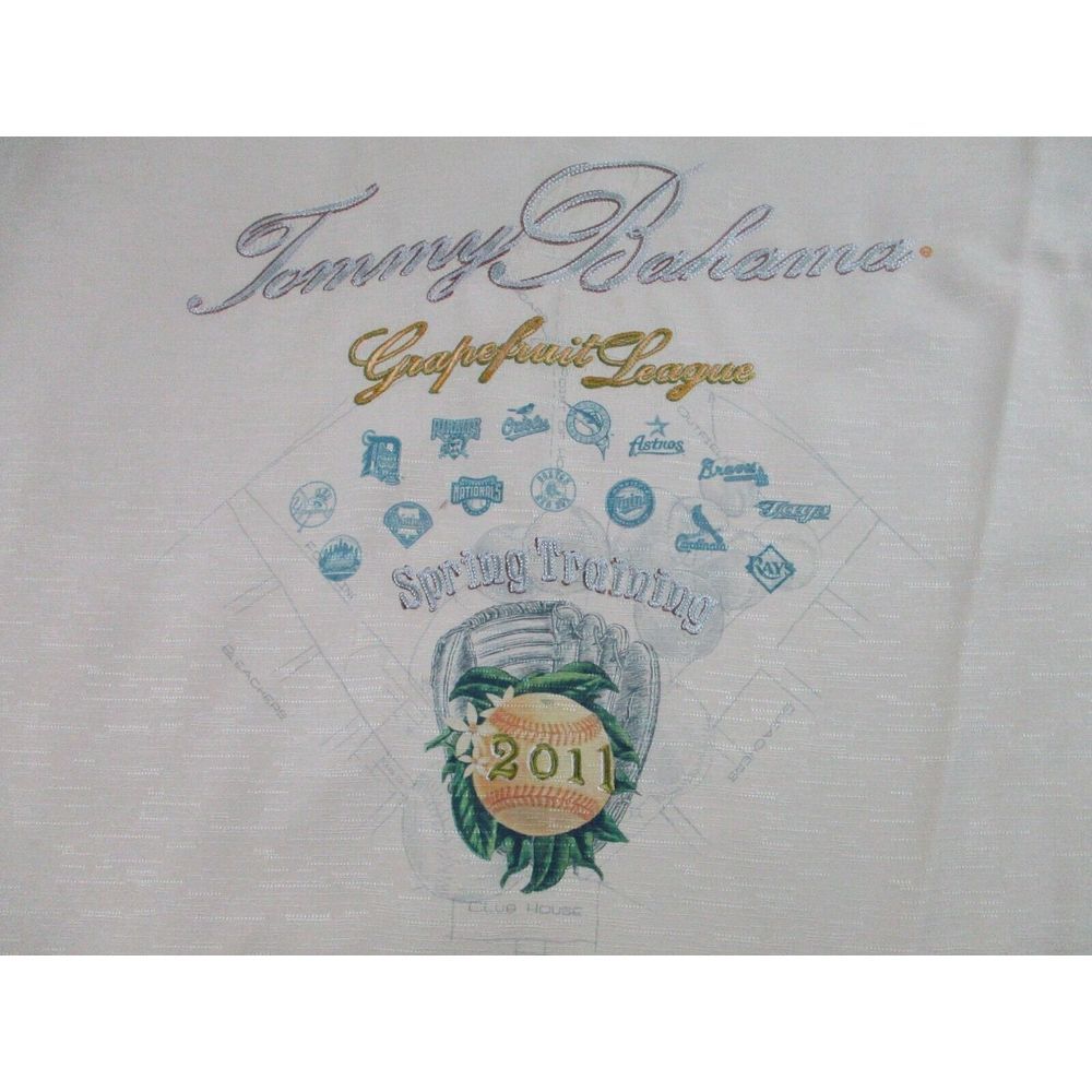Tommy Bahama Shirt Mens Large Beige S/S Silk Embroidered Spring Training MLB L - Picture 2 of 10